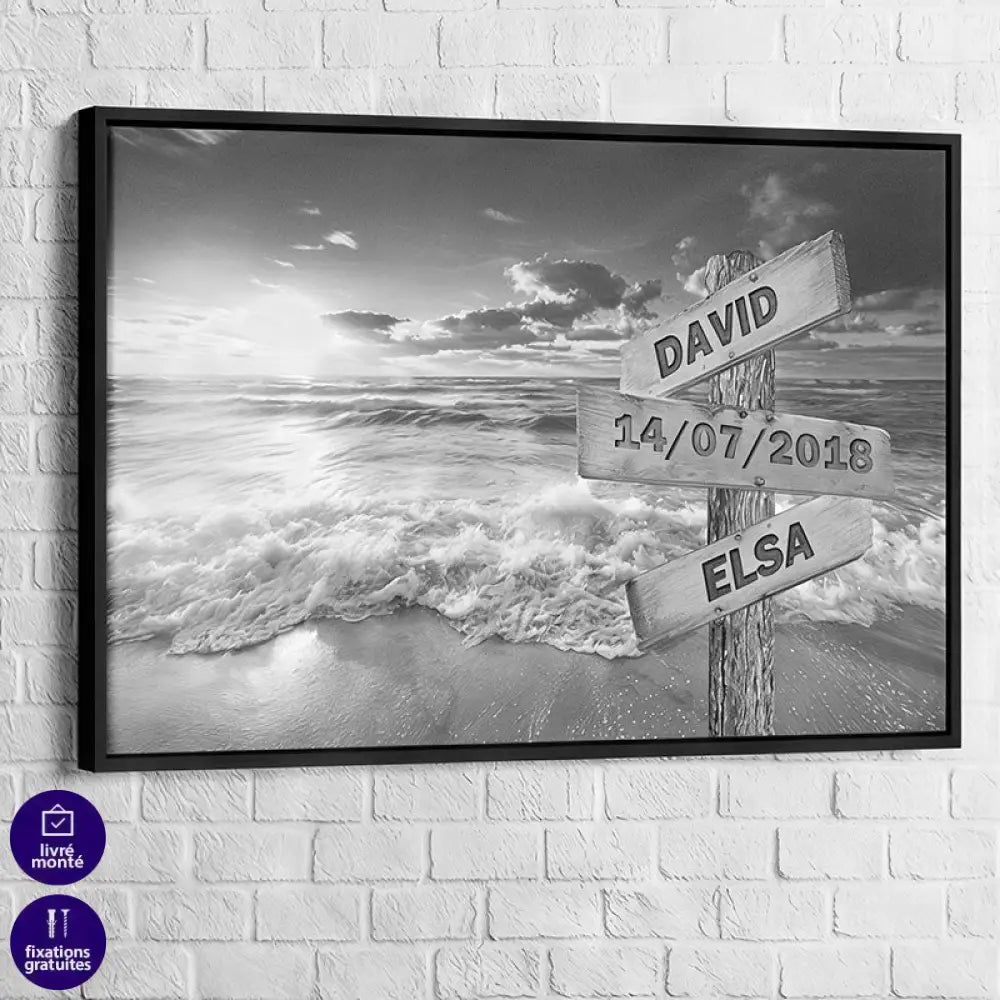 Cadeau personnalisé pour couple avec prénoms et date importante sur tableau design

