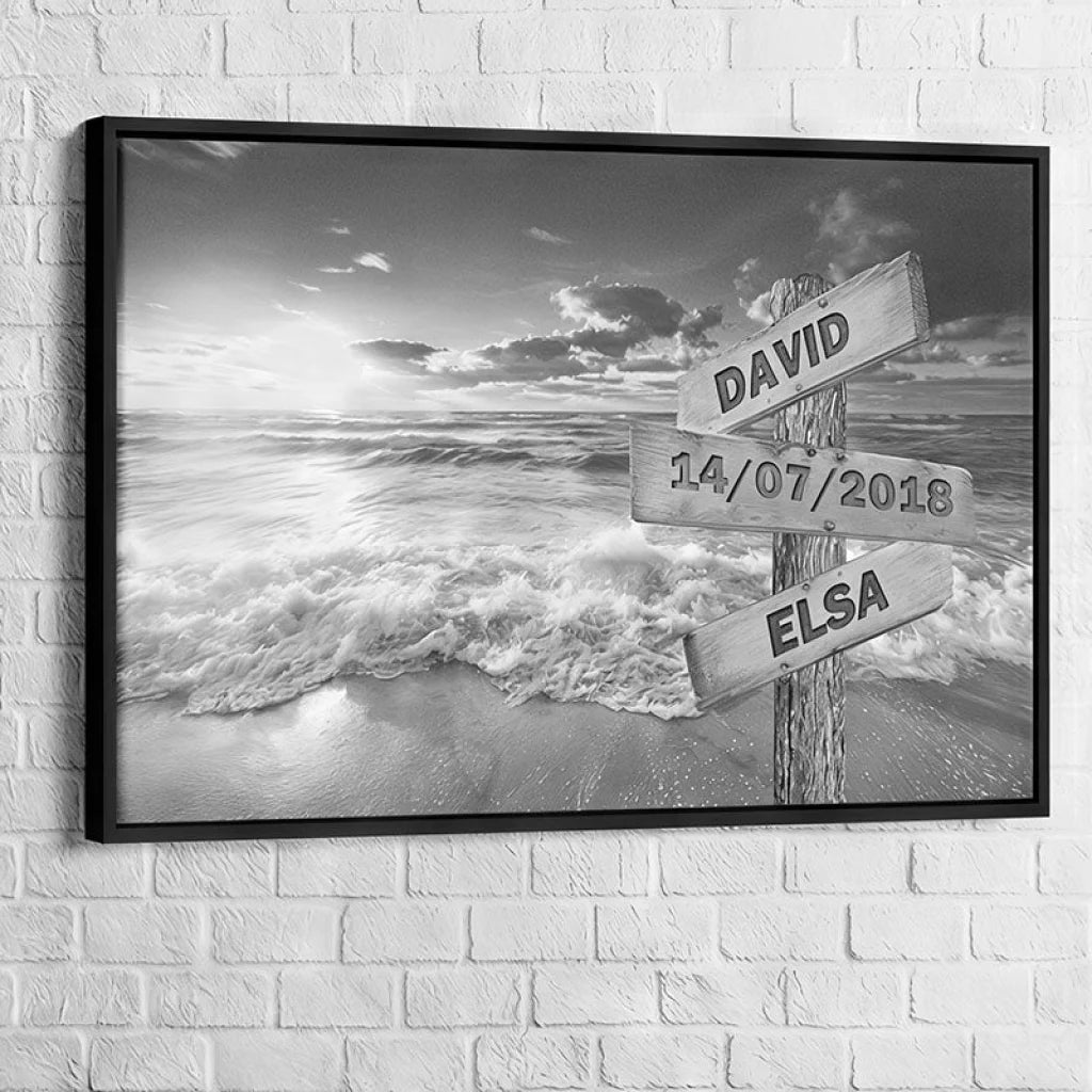 Cadeau personnalisé pour couple avec prénoms et date importante sur tableau design

