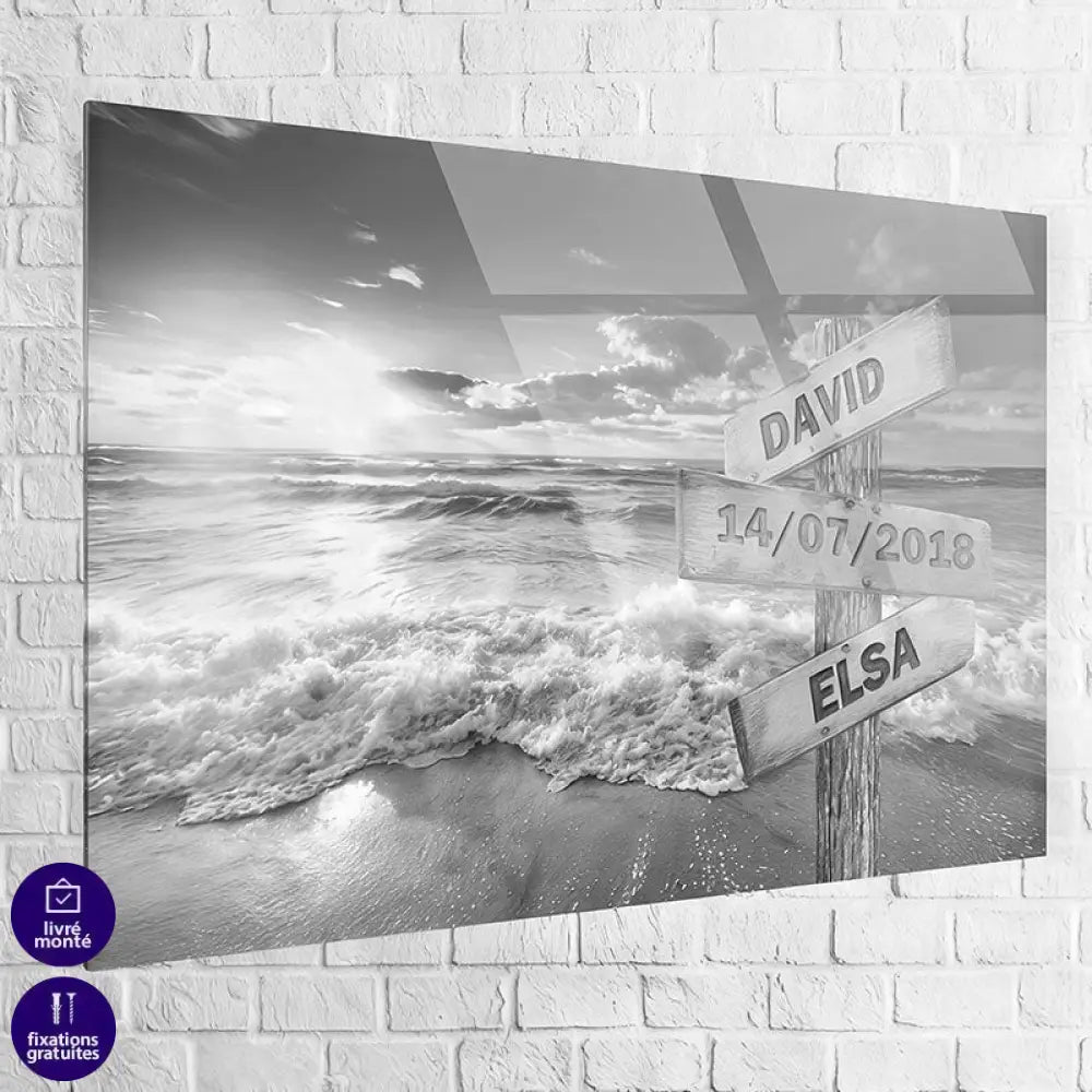 Tableau prénoms couple en noir et blanc, personnalisable pour mariage, fiançailles ou Saint-Valentin


