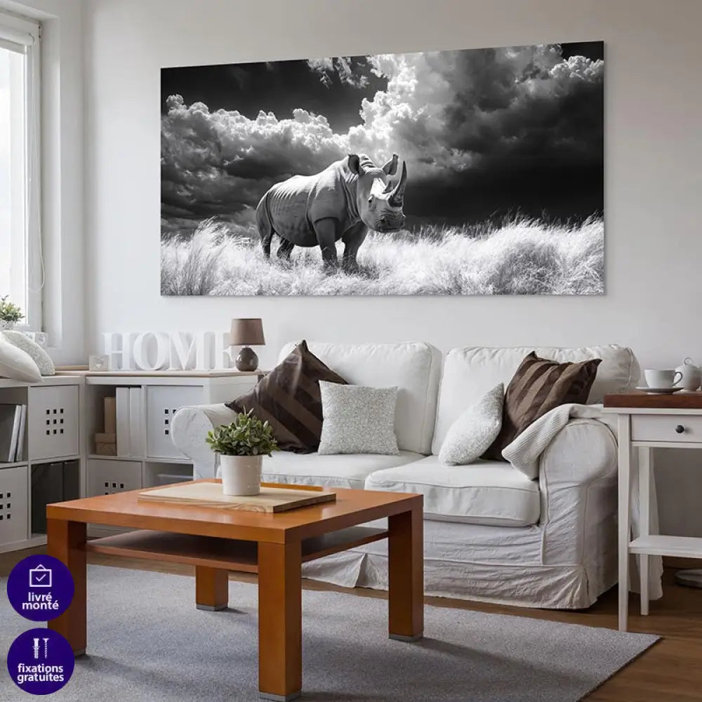 Tableau Rhinocéros Noir et Blanc Tableau Animaux