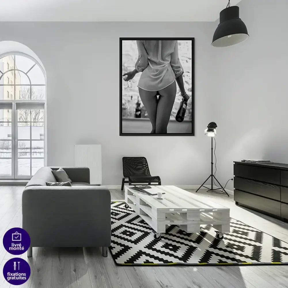 Affiche murale sexy – verre et bouteille, ambiance lounge raffinée