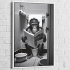 Tableau Singe aux Toilettes 40x60cm / Cadre Blanc Tableau Singe