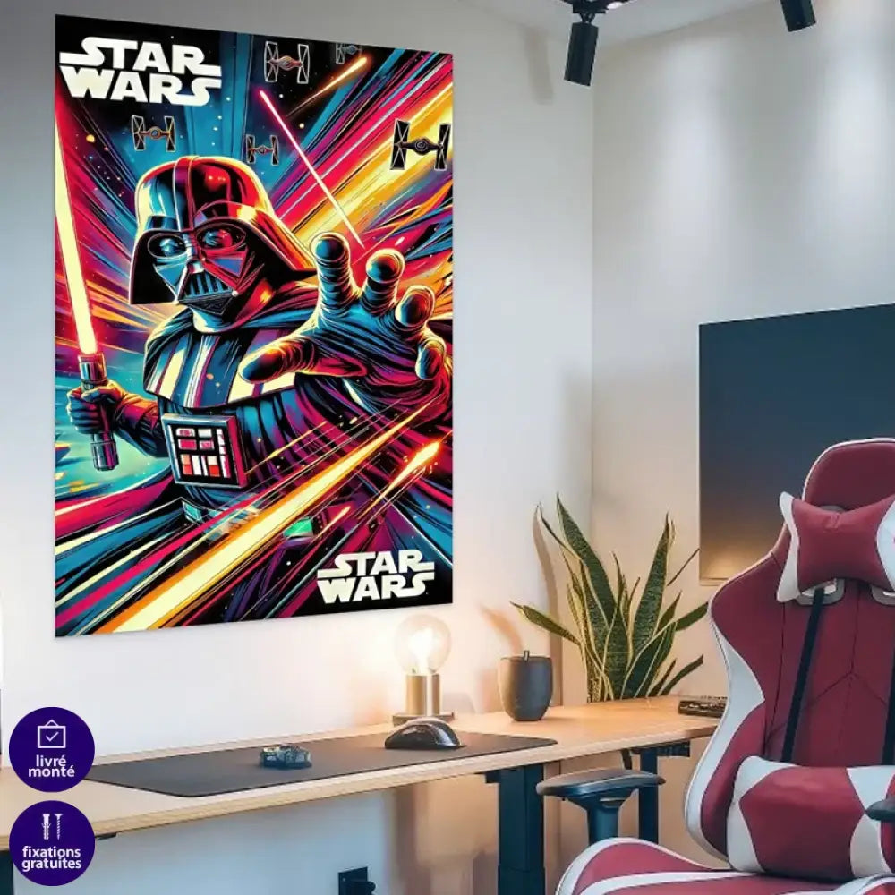 Tableau star wars Dark Vador Original 80 style néon multicolore