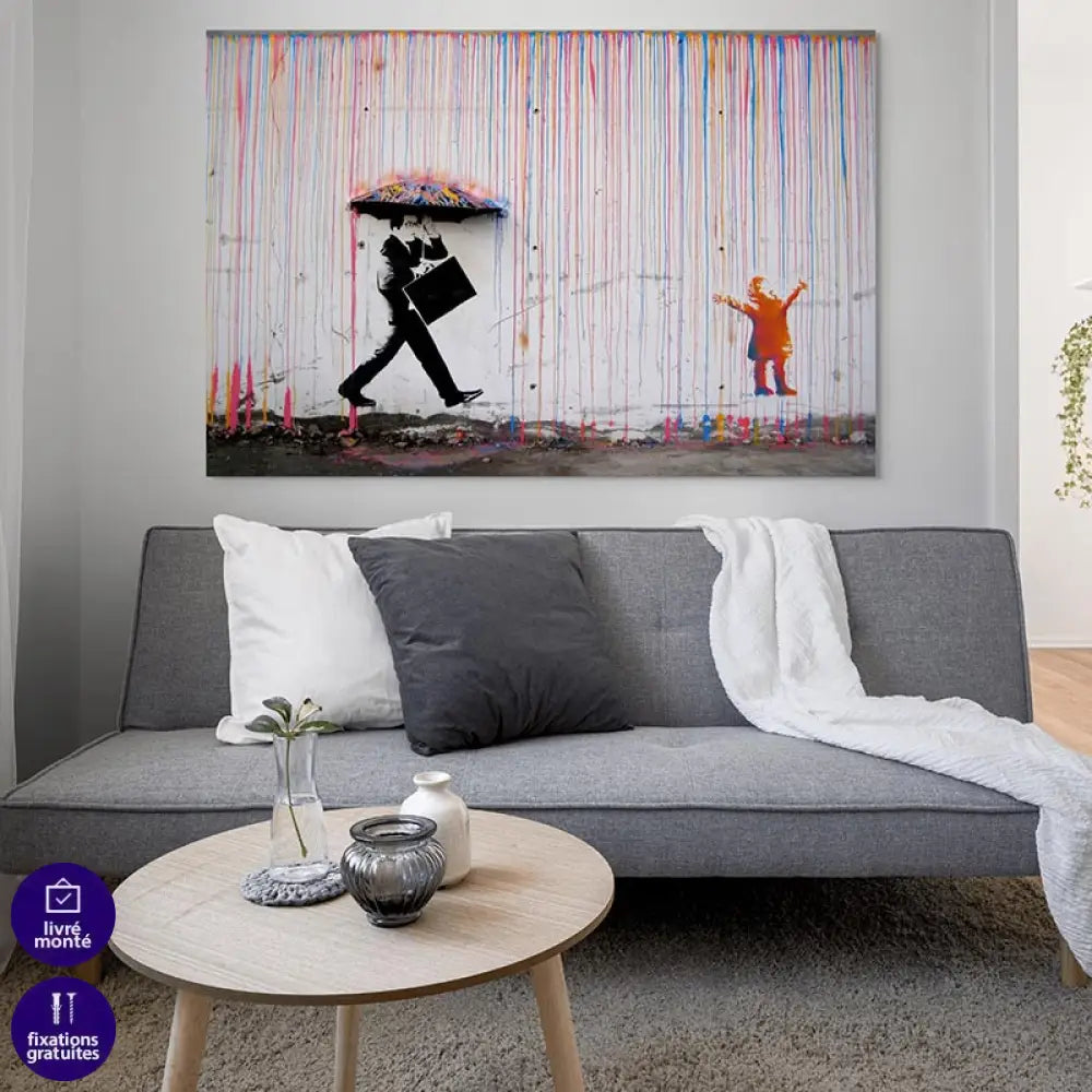 Tableau Street Art Banksy Umbrella Rain 40x60cm / Affiche sans cadre Tableau Street Art