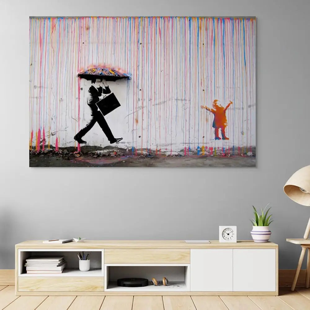 Tableau Street Art Banksy Umbrella Rain Tableau Street Art
