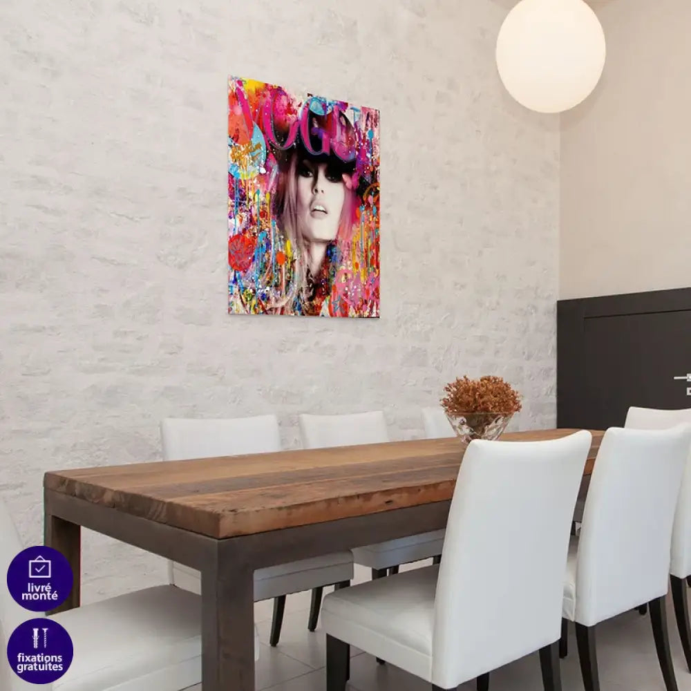 Tableau Bardot street art – détail du visage, textures peinture et effets graffiti