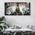 Décoration murale moderne Bitcoin et dollar en style street art doré et noir

