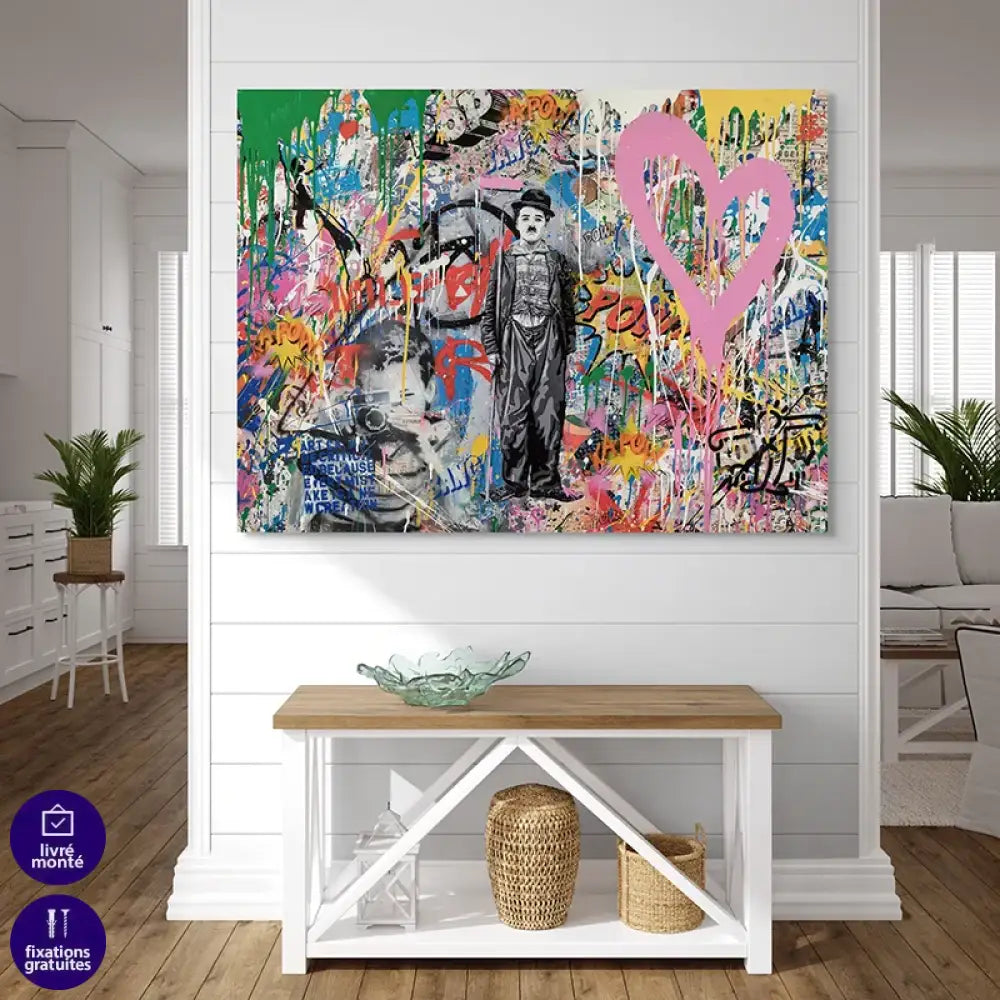 tableau street art Chaplin salon moderne