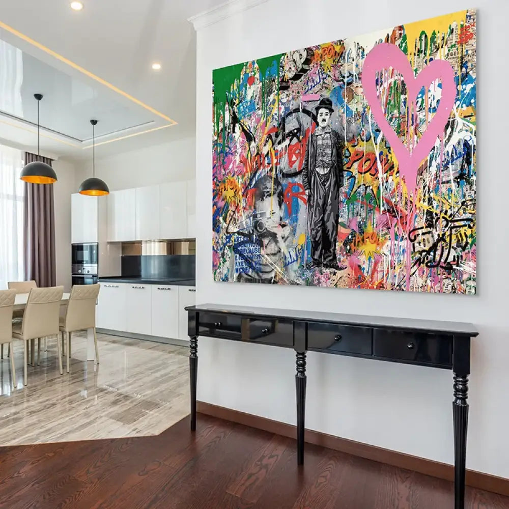 tableau moderne Chaplin graffiti coloré
