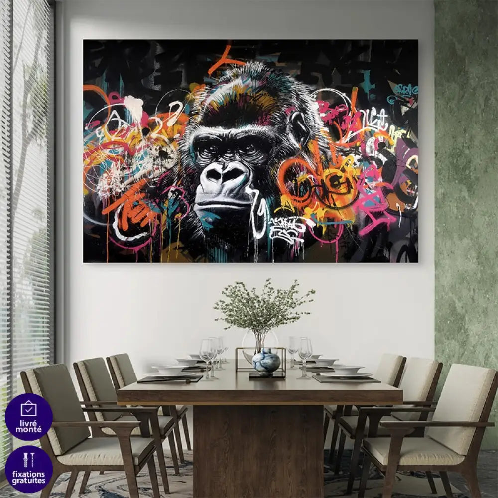 Décoration murale urbaine avec gorille en style graffiti

