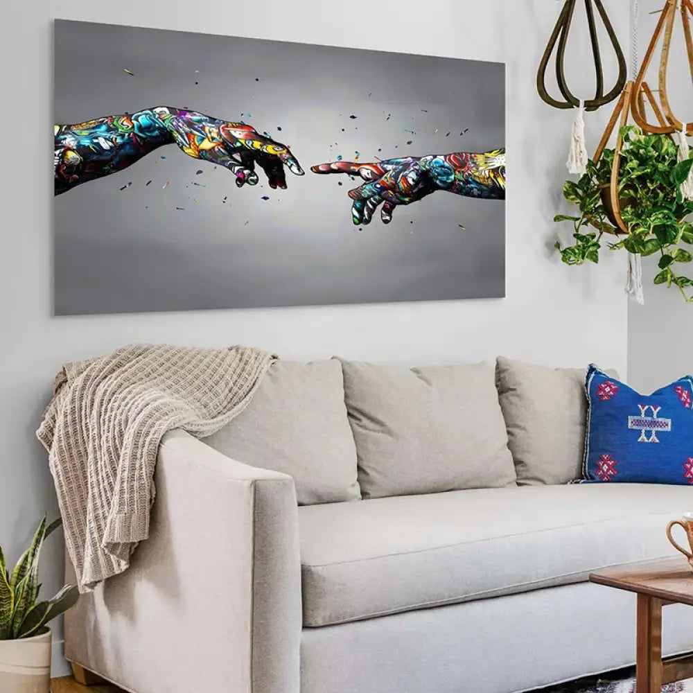 Tableau Street Art pop et moderne, La Création d’Adam revisité