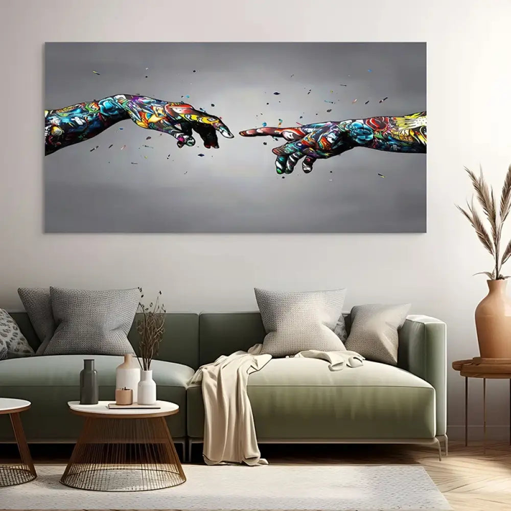 Tableau graffiti La Création d’Adam, fusion de l’art classique et urbain