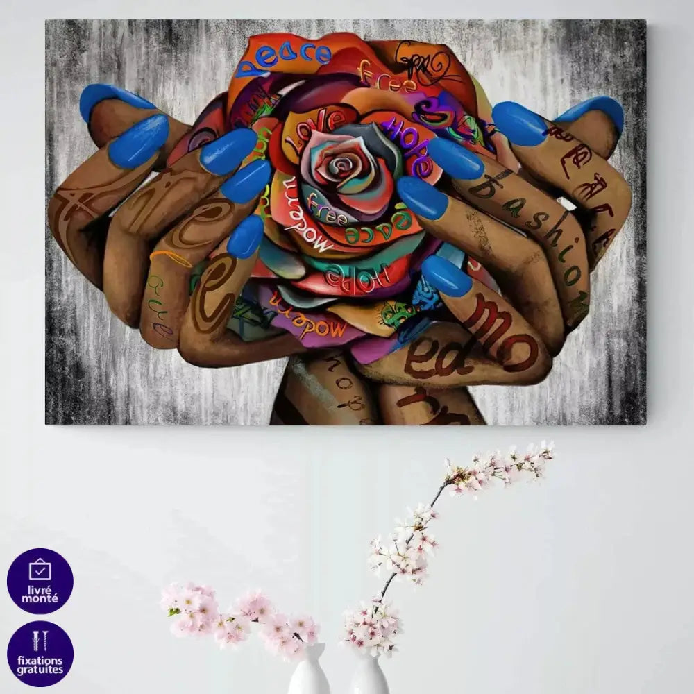 Tableau Street Art La Main Rose Graffiti - Montableaudeco