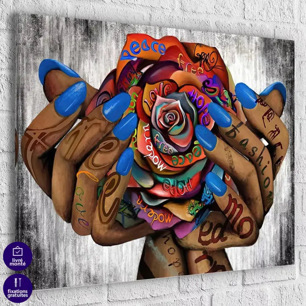 Tableau Street Art La Main Rose Graffiti - Montableaudeco