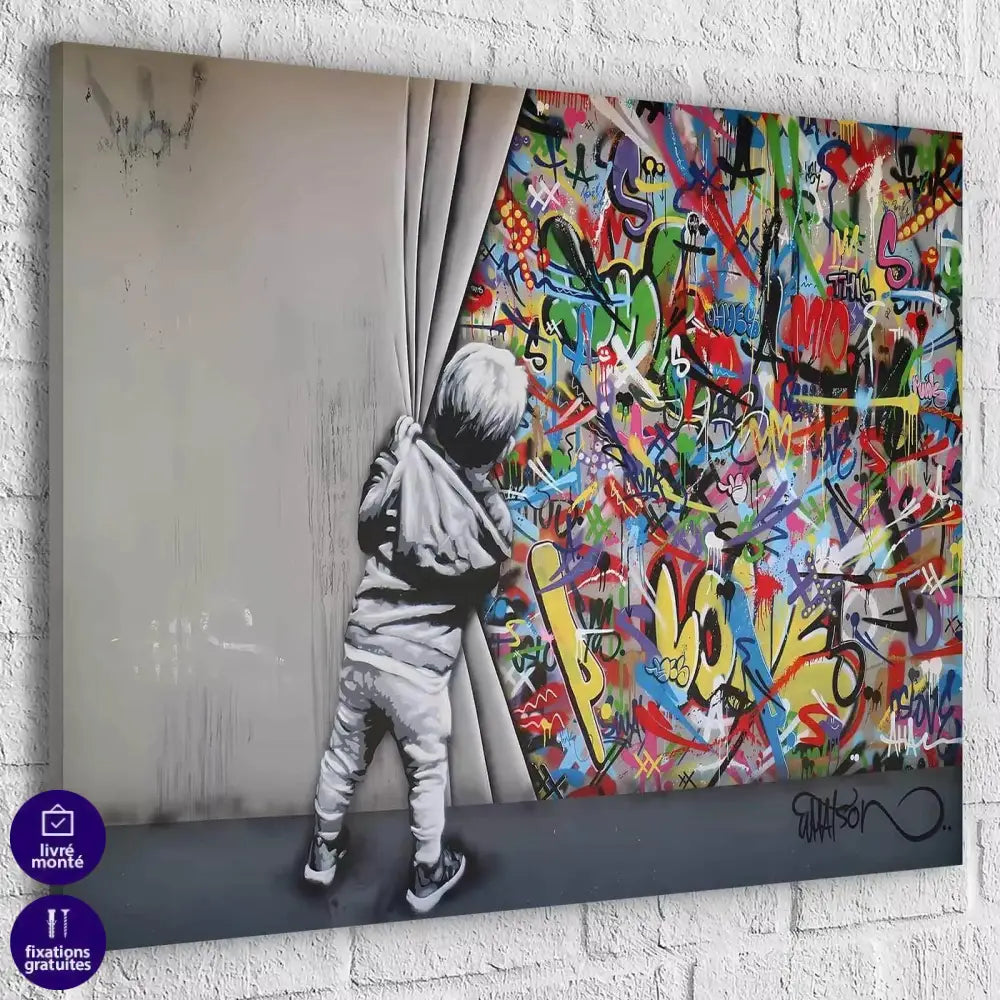 Tableau Street Art L'enfant devant le mur - Montableaudeco