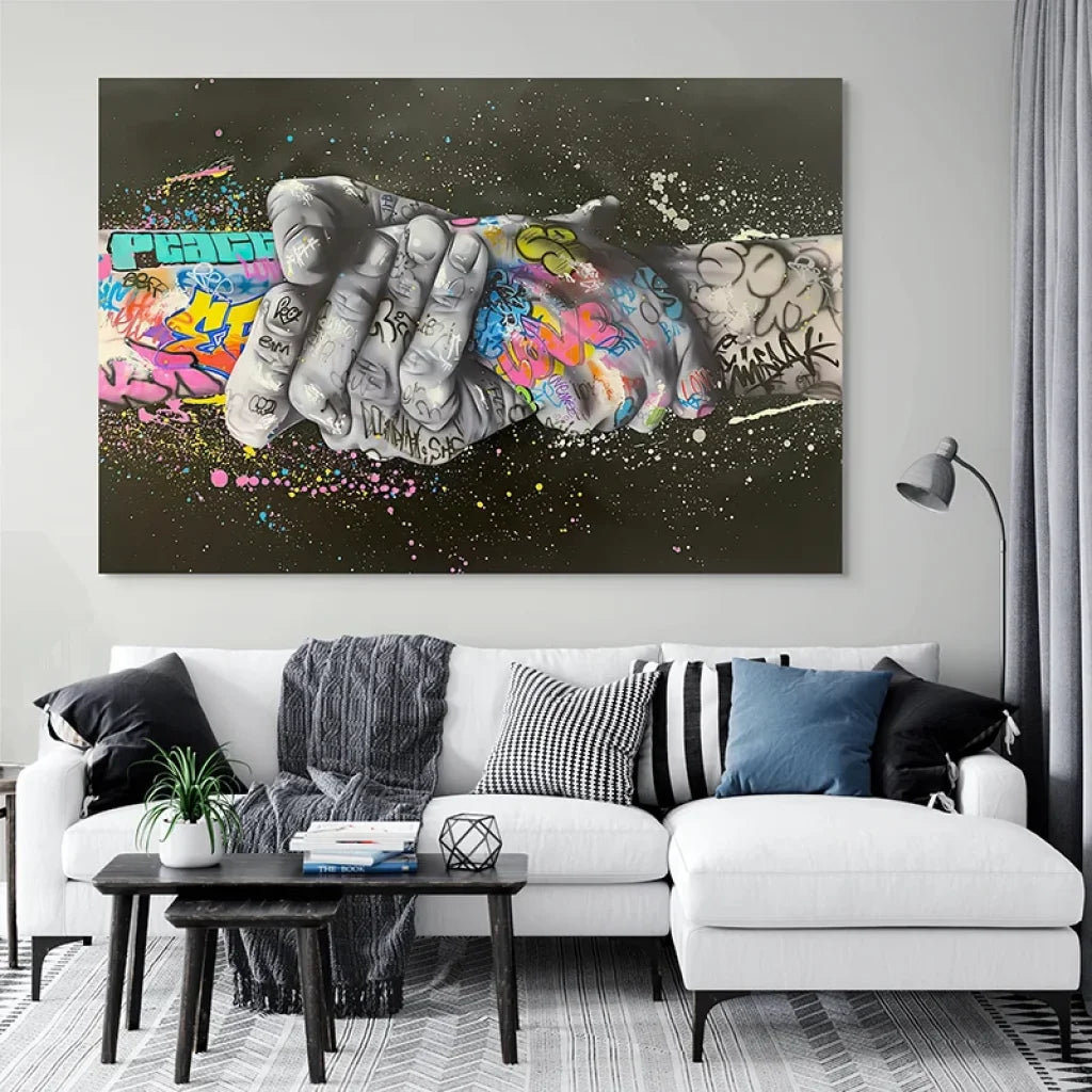 art mural street art mains colorées symbole d’unité