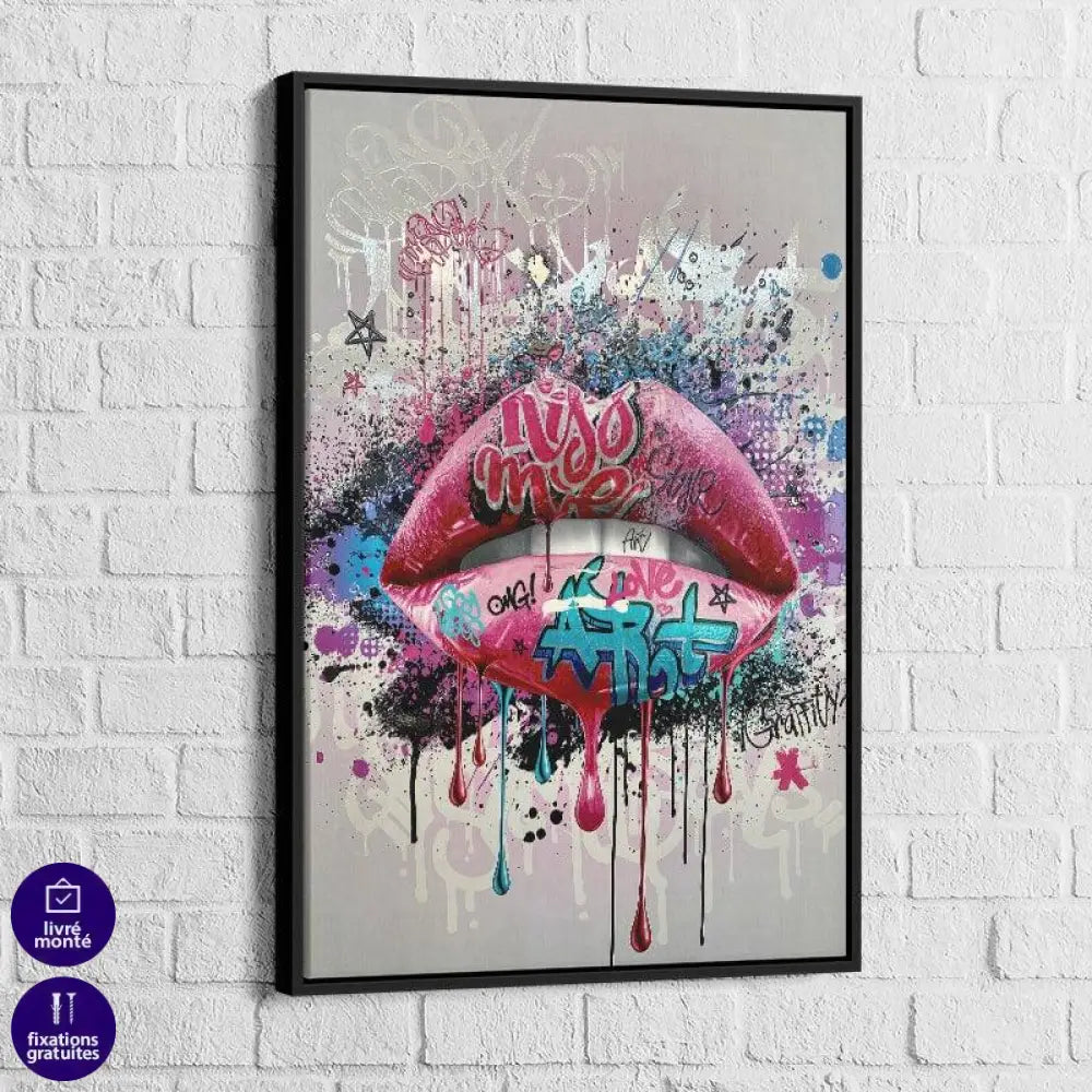 Tableau Street Art Lèvres Rose - Montableaudeco