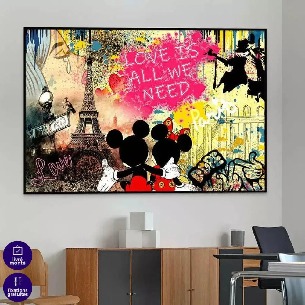 Tableau Street Art Mickey Love is All - Montableaudeco