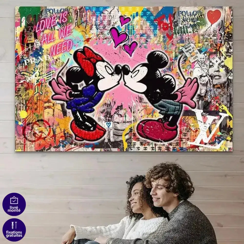 Tableau Street Art Mickey Minnie Love - Montableaudeco