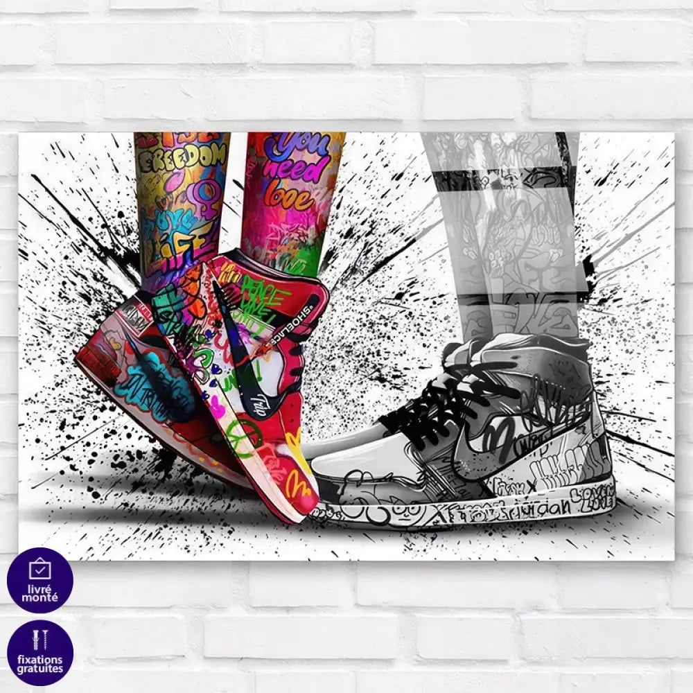 Affiche moderne de baskets Nike dans un décor urbain artistique

