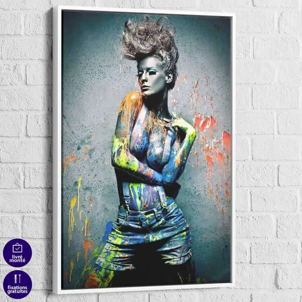Tableau Street Art Rébellion Colorée 40x60cm / Cadre Blanc Tableau Street art