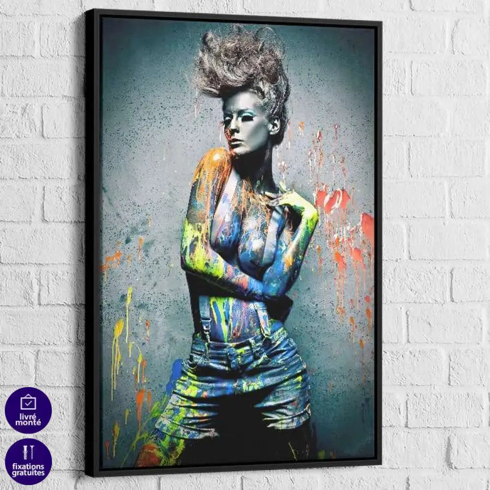 Tableau Street Art Rébellion Colorée 40x60cm / Cadre Noir Tableau Street art