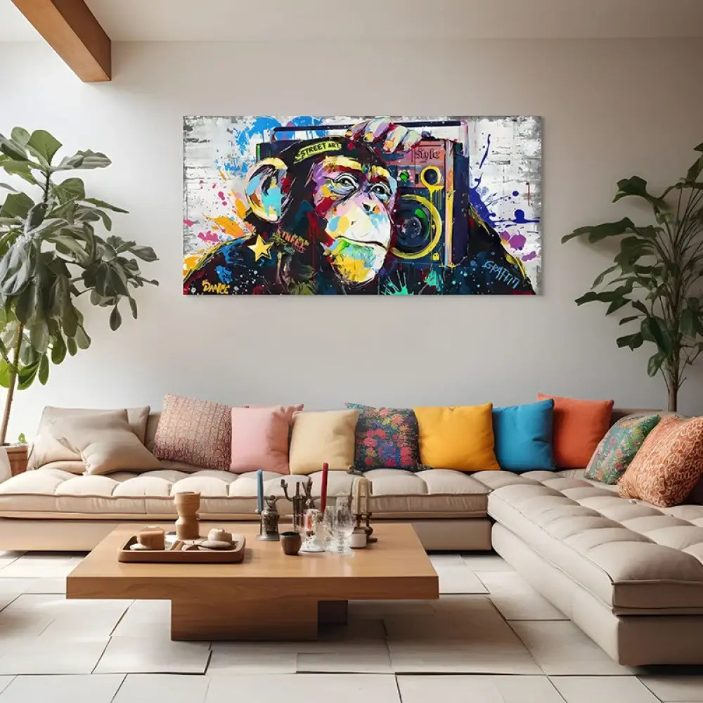 tableau singe boombox art moderne