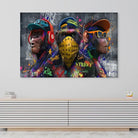 Décoration murale pop art, singes stylisés avec casquettes et bandana