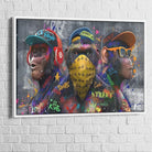 Tableau street art Singes Urbains, trio de primates graffiti 