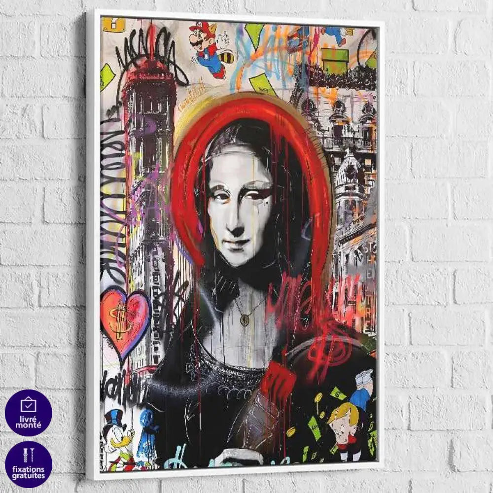 Tableau Street Art Urban Mona 40x60cm / Cadre Blanc Tableau Street art