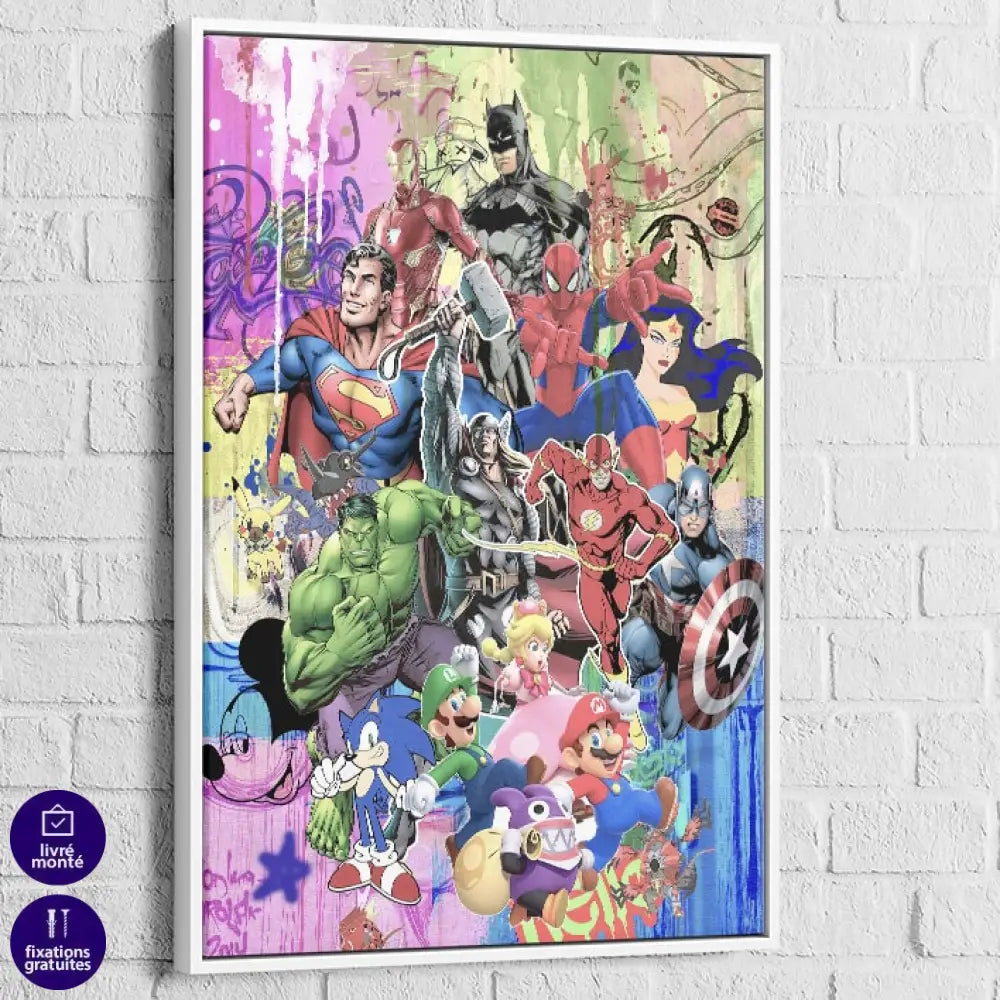 Tableau Street Art Urban Pop Icons 40x60cm / Cadre Blanc Tableau Street Art