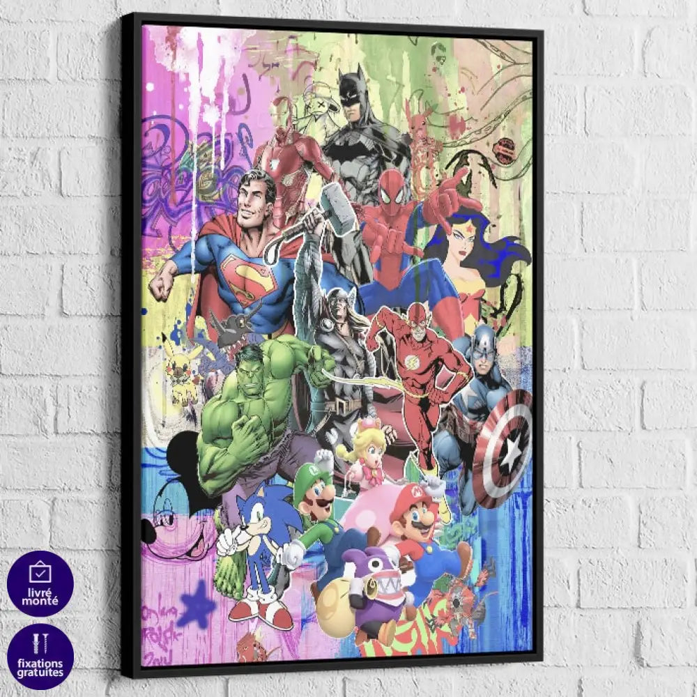 Tableau Street Art Urban Pop Icons 40x60cm / Cadre Noir Tableau Street Art