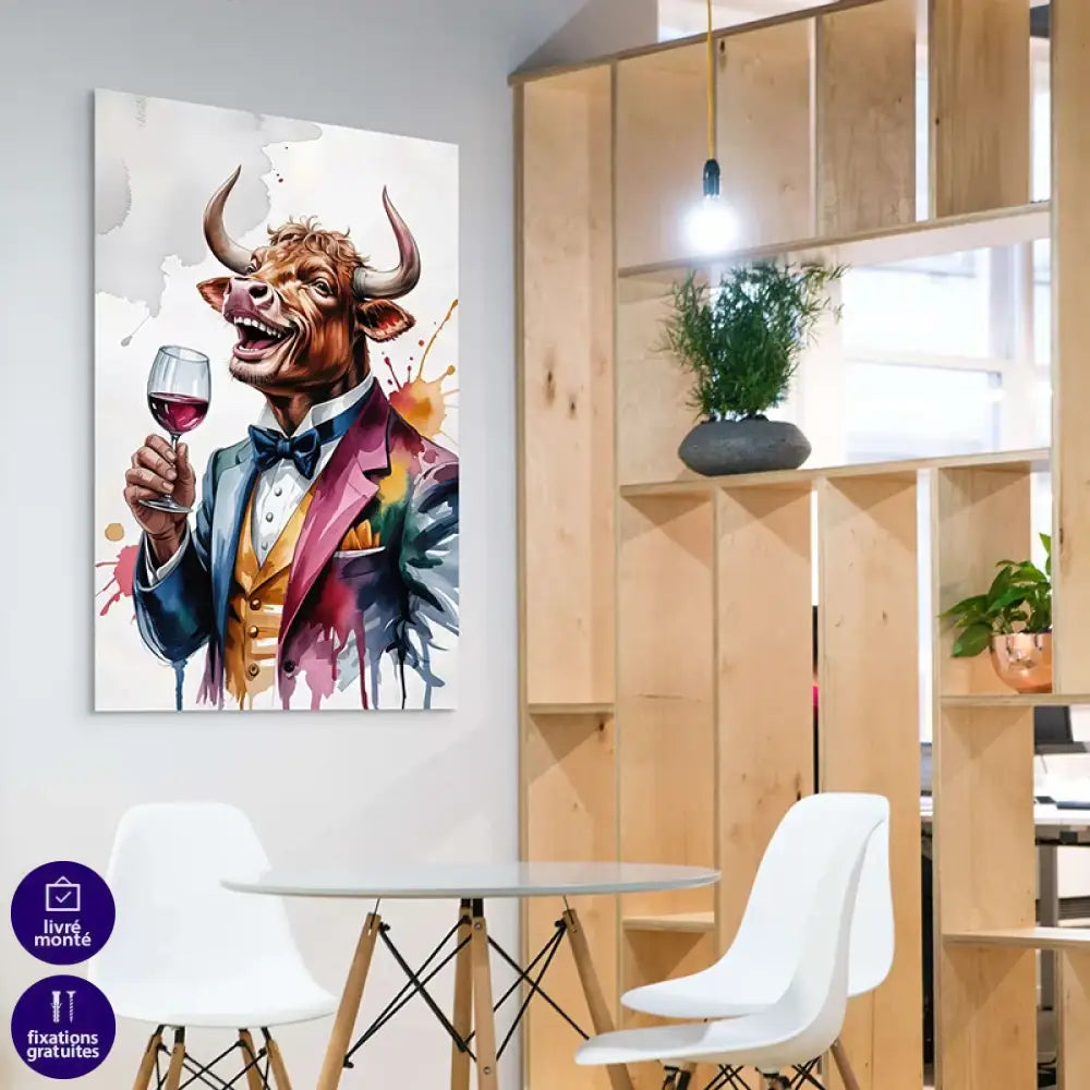 Tableau Taureau Dandy – Verre de Vin Pop Art