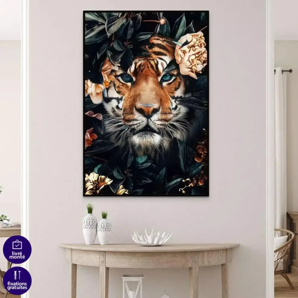 Tableau Tigre et Fleurs - Montableaudeco
