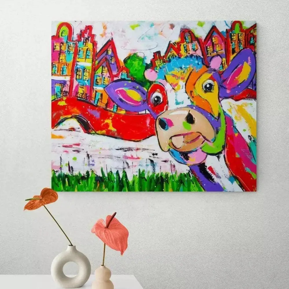 Tableau Vache Colorée En Ville - Montableaudeco