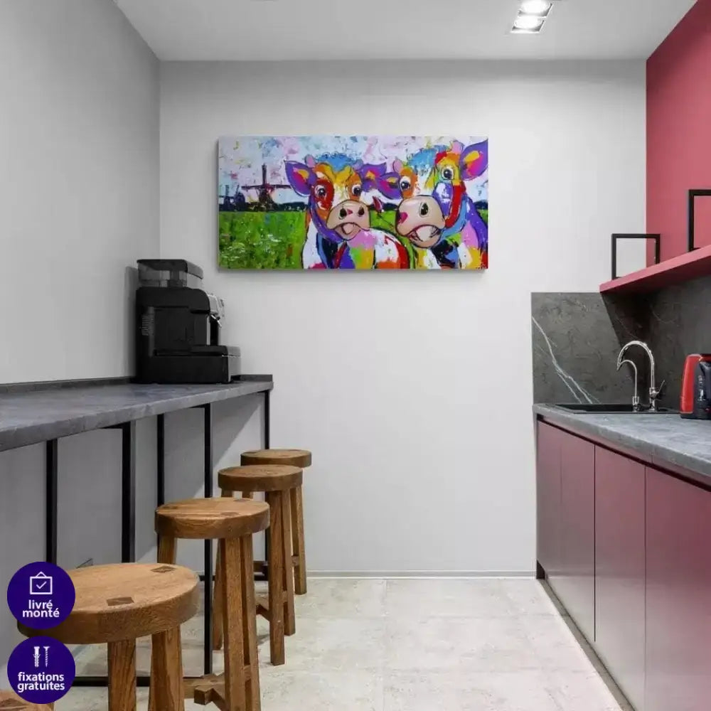 Tableau Vache Colorée Jolie Demoiselles - Montableaudeco