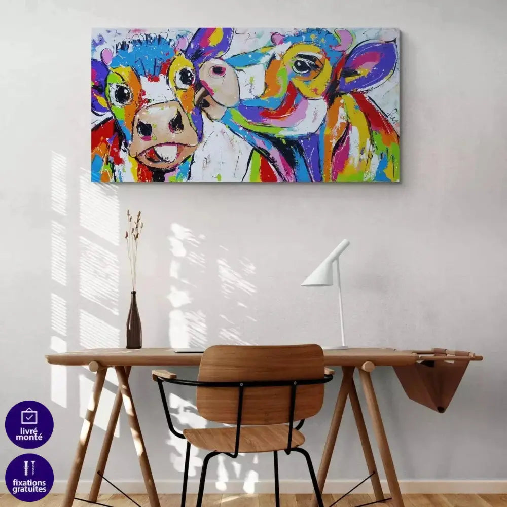 Tableau Vache Colorée L'amour Vache - Montableaudeco