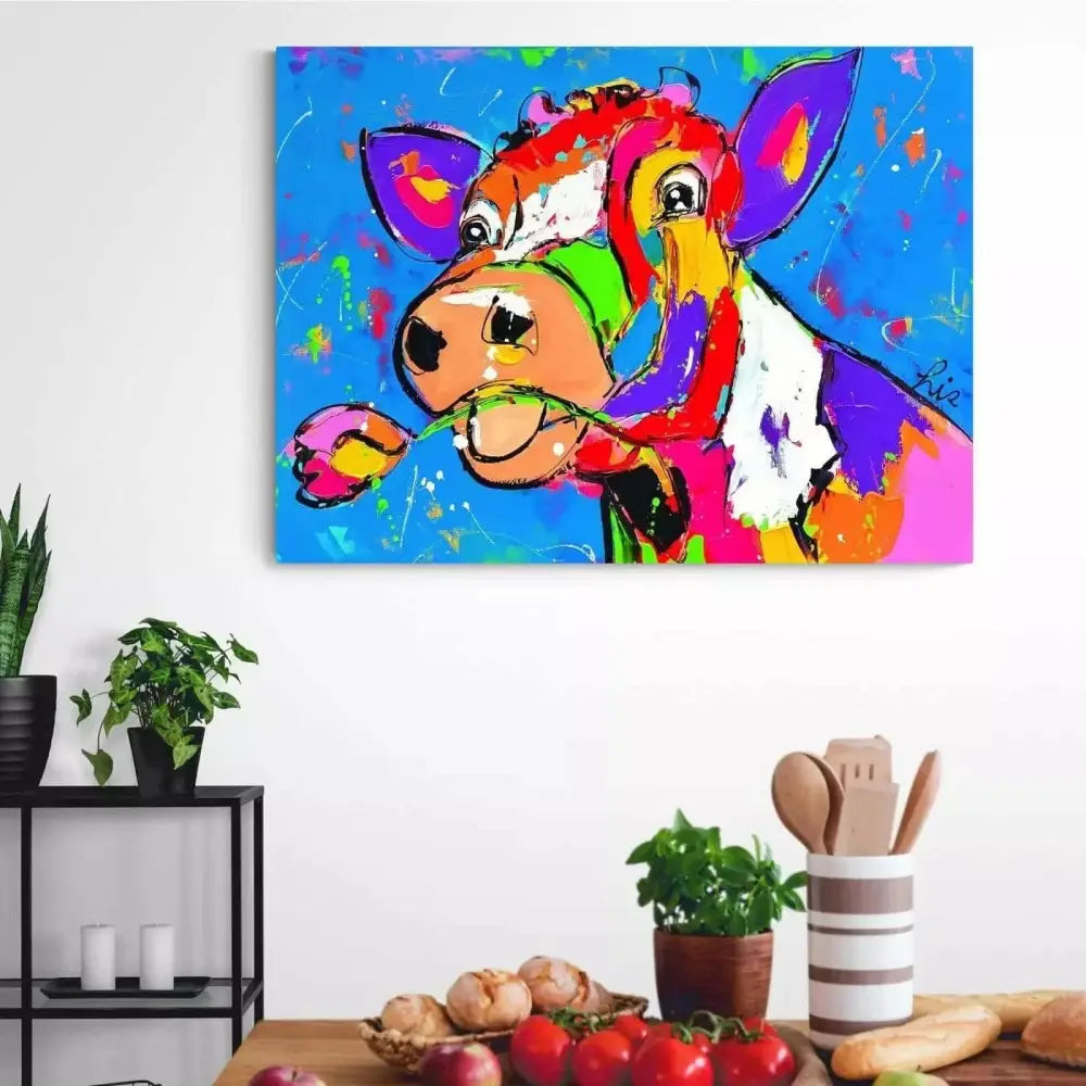 Tableau Vache Colorée Tulipe - Montableaudeco