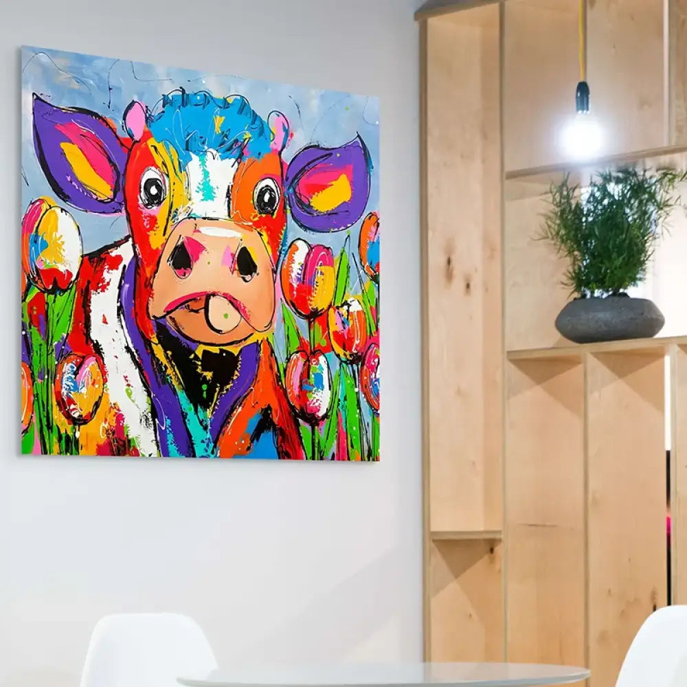 tableau vache rigolote coloré moderne