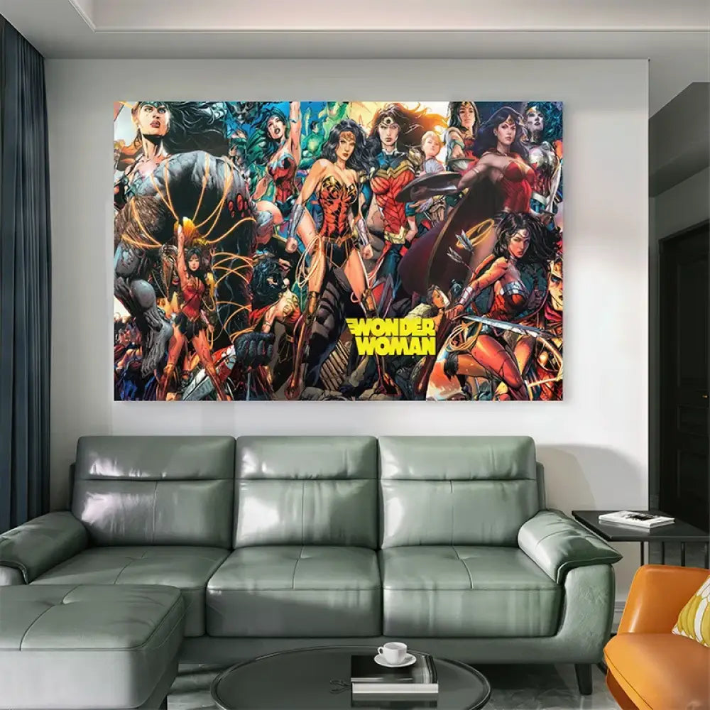 Illustration épique de Wonder Woman pour déco salon ou chambre geek

