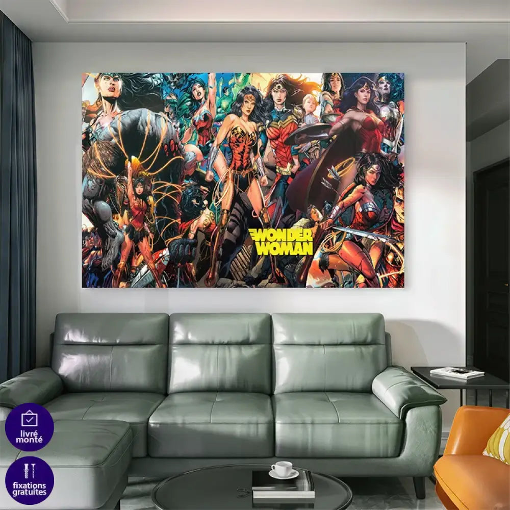 Illustration épique de Wonder Woman pour déco salon ou chambre geek

