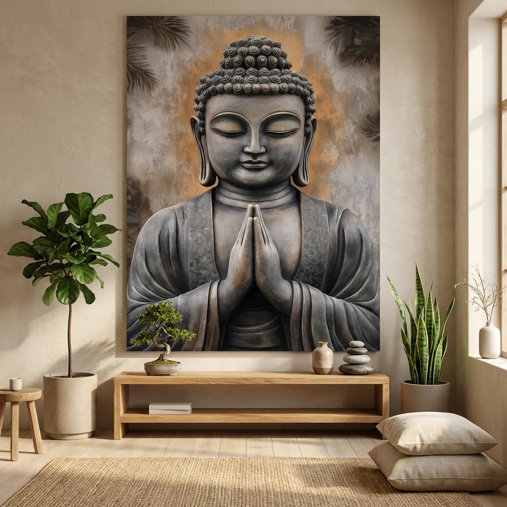 tableau bouddha moderne rouge et or décoration zen