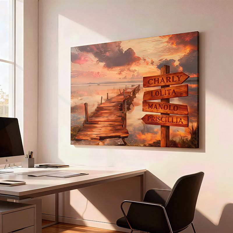 tableau personnalisé prénoms panneaux bois coucher de soleil