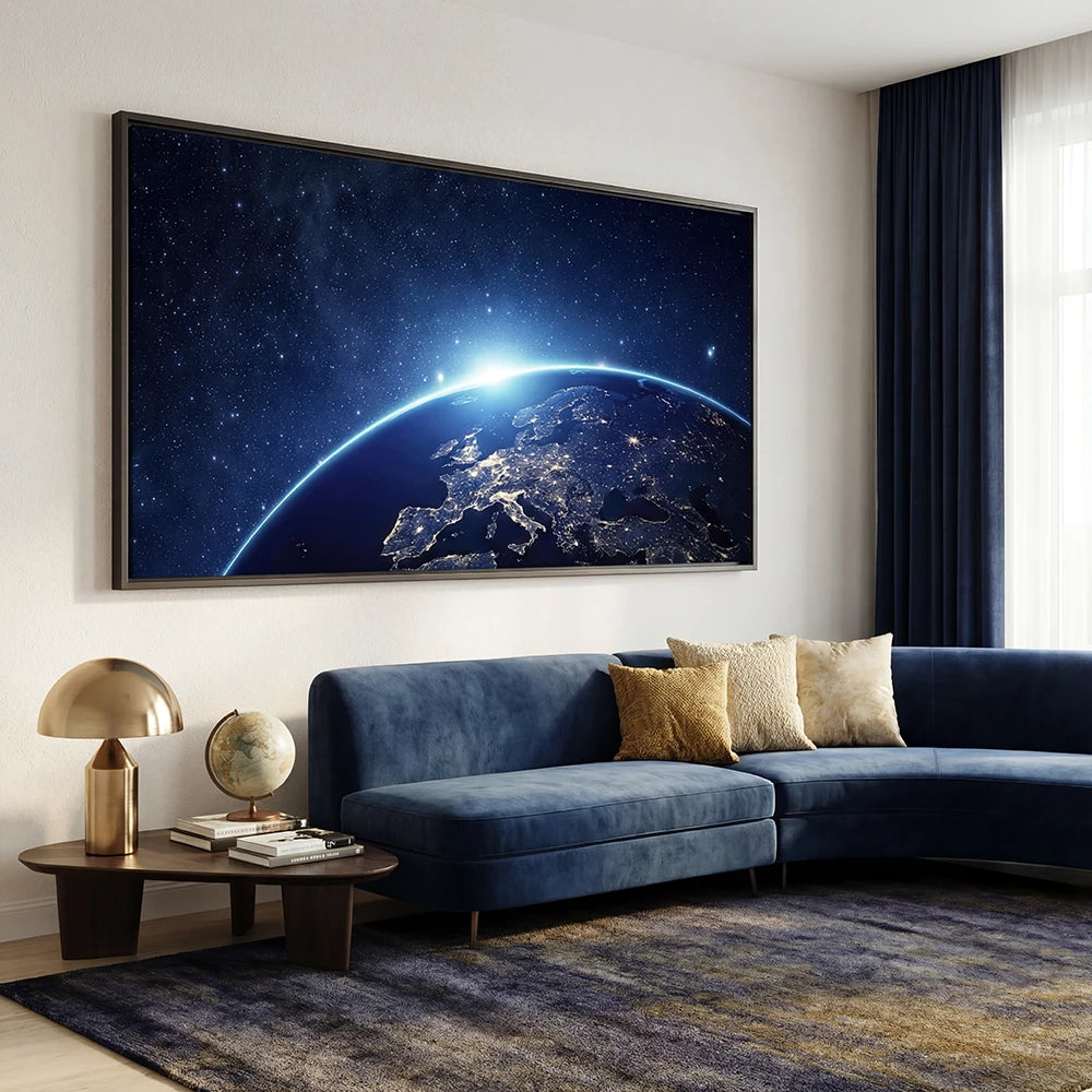 tableau terre vue de l’espace europe illumination nocturne