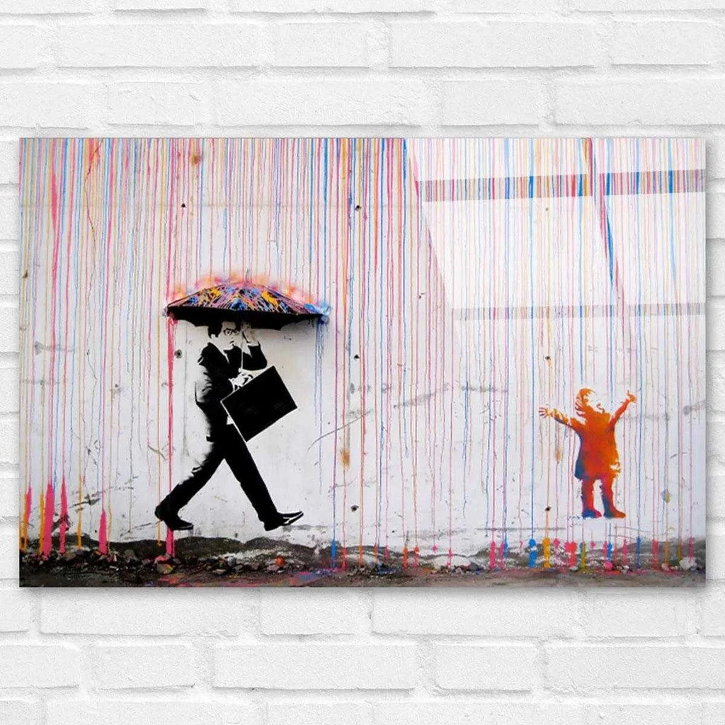 Tableau Street Art Banksy Umbrella Rain - Montableaudeco