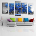 Tableau Arbre Bleu 5 Panneaux - Montableaudeco