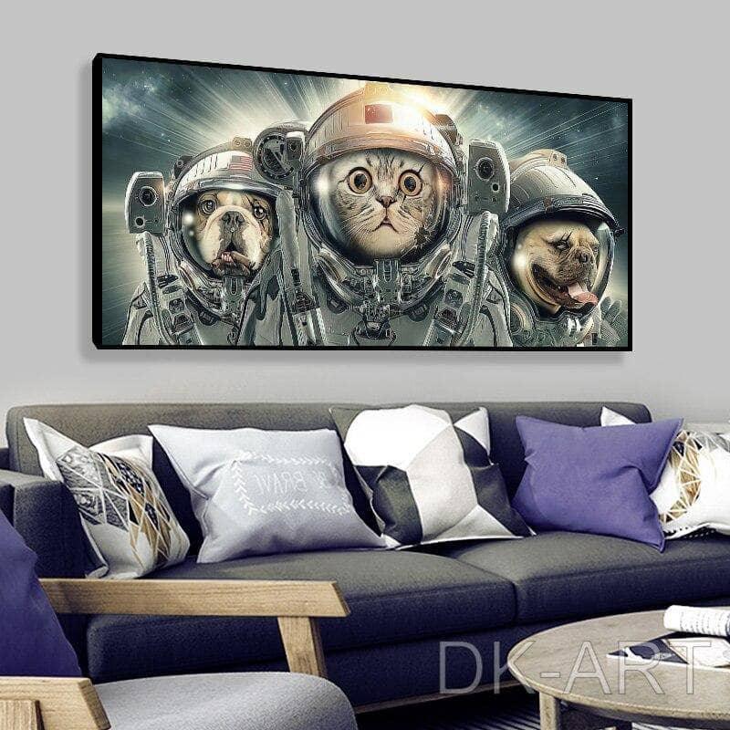 Tableau Chat et Chien Les Astronautes - Montableaudeco