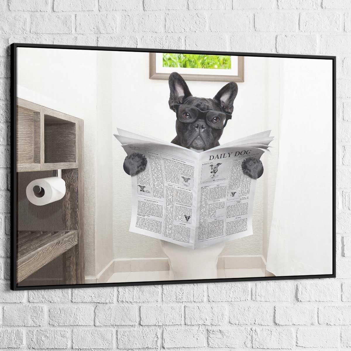 Tableau Chien Bulldog Français au toilette - Montableaudeco A