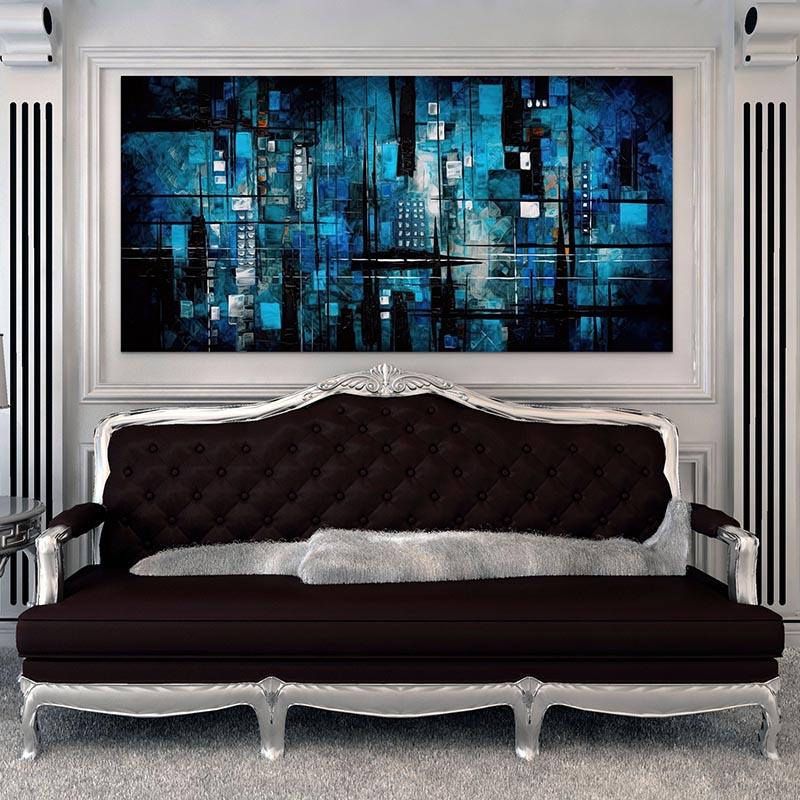 Tableau Contemporain Blue Black City - Montableaudeco