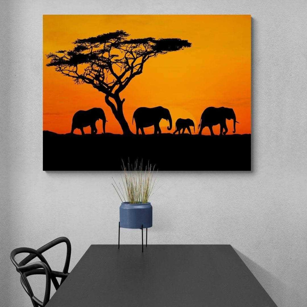 Tableau Eléphant d'Afrique sur coucher de soleil - Montableaudeco